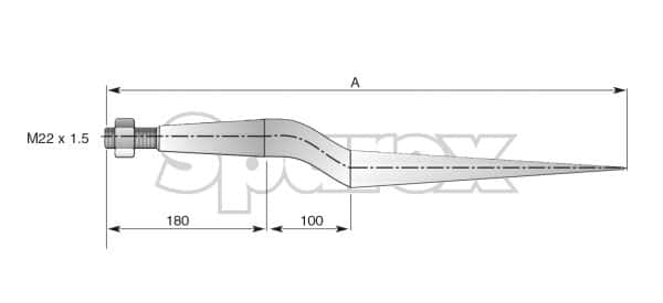 Loader Tine - Cranked 815mm, Thread size: M22 x 1.50 (Square) To fit as: 69617